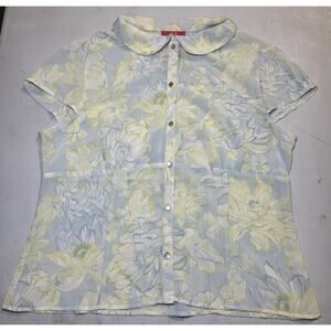 Oscar de La Renta Company Women's Blouse Top Size 14 Yellow Floral Shortsleeved